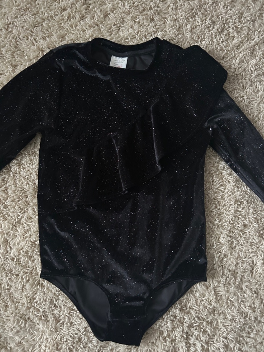 NWOT Zara Girls Black Sparkle Velvet Long-Sleeve Bodysuit Size 9